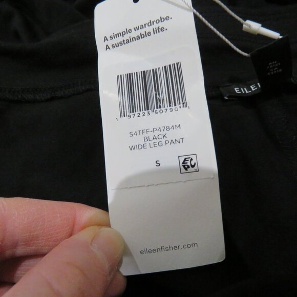 EILEEN FISHER Wide Leg Pant Black Stretch Pull On Size Small Minimalist Travel - Picture 14 of 15
